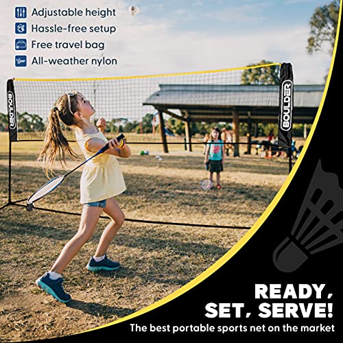 Boulder Portable Badminton Pickleball Net - Foldable/Extendable Poles for Multiple Sports Heights (UP to 5 ft) - Ideal for Tennis, Pickleball, Soccer Tennis - Easy Setup - color: 17ft Black