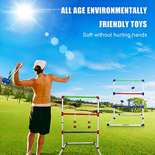 Ladder Toss Outdoor Game Set - Win SPORTS Indoor Ladder Ball Toss Game with 6 Weighted Bolos, Carrying Case and Sand Weighted PVC Piping,Games for Adults, Kids, Family
