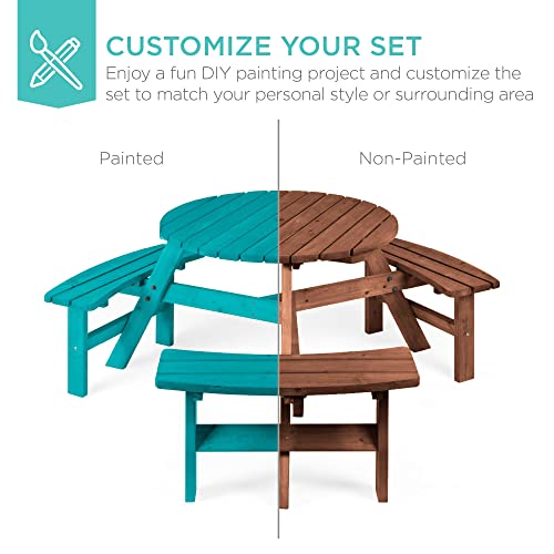 Best Choice Products 6-Person Circular Outdoor Wooden Picnic Table for Patio, Backyard, Garden, DIY w/ 3 Built-in Benches, 500lb Capacity - Walnut Brown - color: Walnut Brown