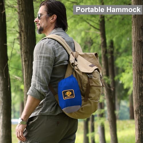 Camping Hammock with Net,Travel Portable Lightweight Hammocks with Tree Straps and Solid D-Shape Carabiners,Parachute Nylon Hammock for Outsides Backpacking Beach Backyard Patio Hiking Blue & Grey - color: Blue & Grey, size: Large