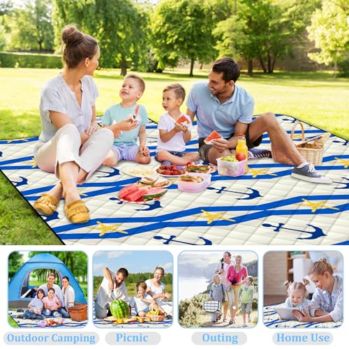Poedist Extra Large Picnic Blanket Waterproof,80"x 80"Foldable Machine Washable Beach Blanket,Outdoor Blanket for 6-8 Adults,Suitable for Indoor Crawling,Park Beach,Camping,Hiking,Family Travel(Boat) - color: Yellow Boat, size: 6'8" x 6'8" (Square)