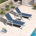 PURPLE LEAF Lounge Chair Outdoor Set 2 Pieces White Aluminum Chaise Lounge with Armrest and Wheels for Pool Deck Patio, Indigo - color: Indigo, style: Straight-leg w/ Armrest