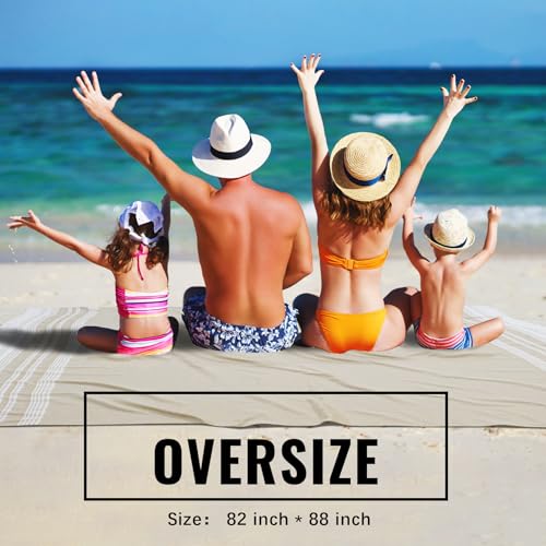 Giant Turkish Beach Towel Boho Beach Throw Blanket Anti Resistant Sand Free Quick Dry Lightweight Sandless Cloud Hawaii Honeymoon Travel Essentials Xl Big Huge Jumbo Women Summer Vacation Gift - color: Beige, size: Giant Large 82''x88''