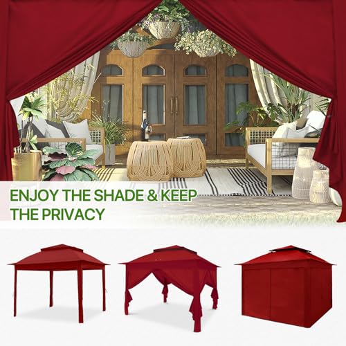 COOS BAY 11x11 Pop Up Gazebo with 4 Sidewalls, Instant Outdoor Canopy Tent with UPF 50+ UV Protection, Water Resistant Shelter with Carry Bag, Stakes & Ropes, Red - color: Red