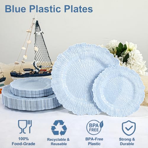 DaYammi 60Pcs Blue Plastic Plates - Light Blue Pates Disposable & Reusable - Heavy Duty Plastic Plates for Party Including 30 Dinner Plate,30 Dessert Plate for Weddings, Birthdays, Dinner Parties - color: Light Blue