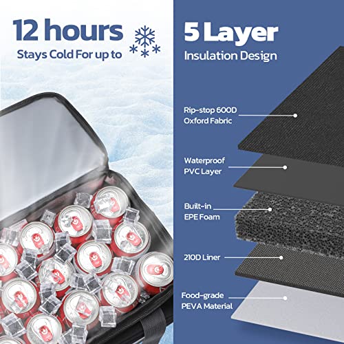 Maelstrom Portable Collapsible Soft Cooler Bag – 24/30/60 Cans Double-Deck Leakproof Ice Chest for Beach, Camping & Grocery - color: Black, size: 30 Can