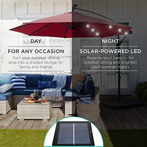 Best Choice Products 10ft Solar LED Offset Cantilever Hanging Market Patio Umbrella, 8 Sturdy Ribs, Easy Adjustment - Burgundy - color: Burgundy, size: Offset
