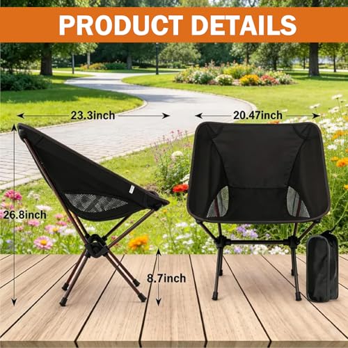 Camping Chair, Portable Foldable Compact Chair with Breathable Nylon Mesh, Lightweight Folding Backpacking Hiking Chair for Outdoor Camp, Travel, Beach, Picnic, Festival, Hiking (Black) - color: Black