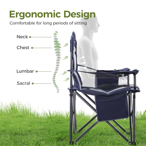 ALPHA CAMP Heavy Duty Camping Chair 500LBS Capacity, Oversized Folding Chair for Heavy People, Padded Portable Outdoor Chair with Cooler Bag & Cup Holder for Camping, Fishing, Beach - color: Blue, size: 1PC