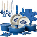 Umite Chef Pots and Pans Set Non Stick, 21 pcs Ceramic Cookware Set with Detachable Handles, Healthy Induction Cookware Oven Safe RV Kitchen Cooking Set with Utensils, PFAS PFOA & PTFE Free, Navy - color: Navy