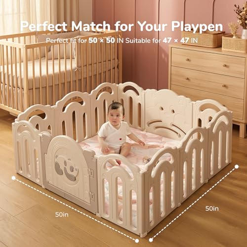 Momcozy Baby Play Mat for Floor, 50"x50" Thickened Playpen Mat, Playmate for Baby Tummy Time, Waterproof & Non-Slip, Foldable Outdoor Mat with Carrying Handle, Crayon - color: Crayon, size: 50" X 50"