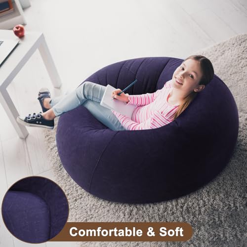 Lunmon 2 Pcs Small Bean Bag Chair Inflatable Chair Blow up Games Sofa Foldable Flocking Inflatable Lazy Sofa Portable Blow up Lounger for Living Room Bedroom (Brown,Blue) - color: Brown,blue