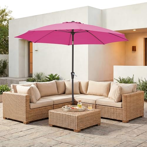 JEAREY 9FT Outdoor Patio Umbrella,Market Table Umbrella with 8 Fiberglass Ribs, Pool Umbrella with Tilt and Crank, UV Protection Lightweight & Wind-Resistant for Lawn, Garden, Deck and Backyard, Rose Pink - color: Rose Pink