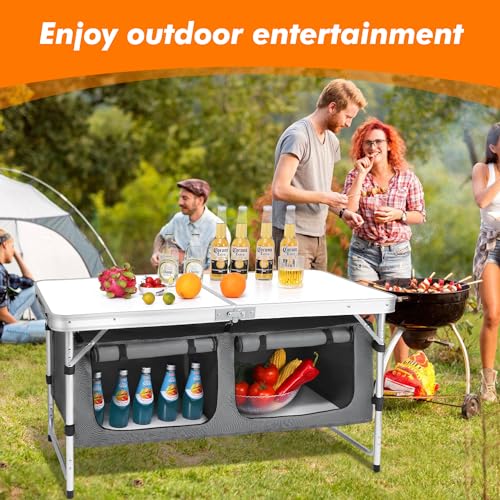 Camp Field Camping Folding Aluminum Table with Adjustable Legs for Outdoor Travel Beach, Backyards, BBQ, Party and Picnic Foldable Table - color: White