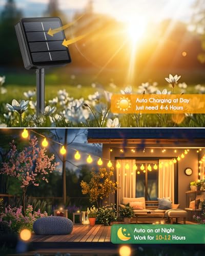 Brightown Solar String Lights Outdoor Waterproof, 19.6Ft 60 LED Globe Solar Patio Lights, 8 Modes Balcony Lights for Yard Patio Tree Canopy Party Camping Balcony - color: Warm White, size: 60 LED-Globe
