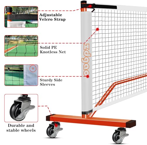 Portable Pickleball Net Set, 22FT Regularion Size Pickle Ball Net with Paddles Set, Outdoor Pickleballs and Carry Bag, Easy Setup for Indoor, Outdoor, Driveway - color: Orange, style: Pickleball Net with Wheels