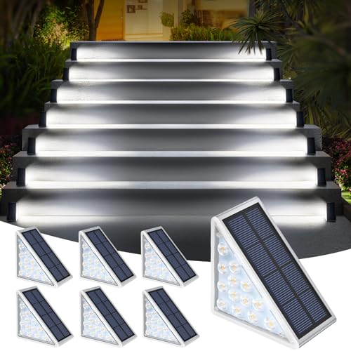 AUDLES LED Solar Step Lights Stair Light Solar Deck Lights IP67 Solar Decoration Lights for Yard, Patio, Garden, Walkways, Front Door, Pathway, Driveway, Porch 6PK - color: Cool White, size: 6 Pack
