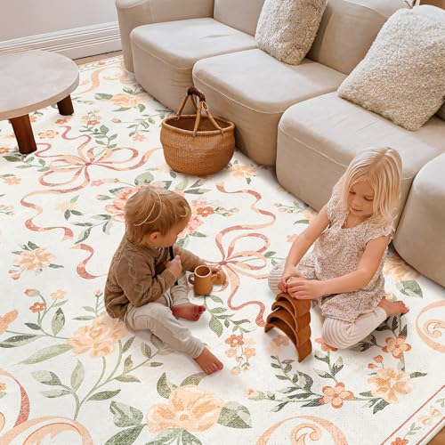 Orange Rug Bow Floral 2x3 Rug, Washable Small Area Rug for for Entryway, Kitchen, Front Door Indoor Entrance, Non Slip Carpet for Bathroom Bedroom Living Room Home Decor Floor Decoration Mat - color: Aa#orange (Bow Floral), size: 2' x 3' (Rectangular)