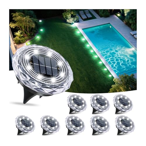 Solar Ground Lights,Solar Disc Light Outdoor Waterproof,Landscape Lighting Garden Lights for Pathway, Yard, Deck, Lawn, Patio, Swimming Pool, Walkway(Cool, 8Pack) - color: Cool colors, size: 8 Pack