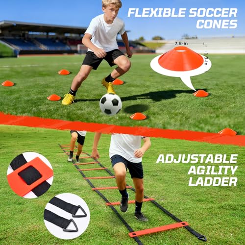 Haokelball Portable Soccer Goal for Backyard, 12x6 FT Soccer Net with Metal Post for Adult Youth Practice, Outdoor Training Equipment with Agility Ladder, Cones, Ground Stakes and Carry Bag - color: Orange