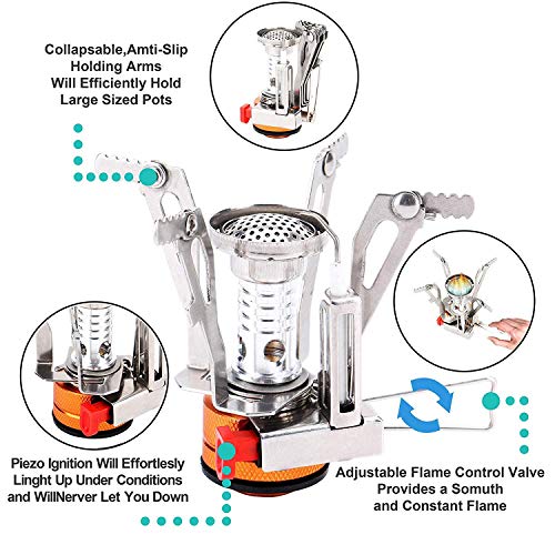 Peidesi Camping Cookware Mess Kit, Portable Camp Stove Pots and Pans Set, Carabiner, Folding Knife, Fork Spoon Kit, Carry Mesh Bag, for Backpacking