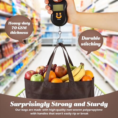 Reginary 100 PCS Reusable Totes Bags - Non Woven Grocery Handle Bags for Shop Events & Retail Store (Brown) - color: Brown
