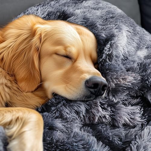 Luciphia Large Waterproof Dog Blanket for Pet Washable Liquid Proof Bed Intimacy Protection Shaggy Plush Calming Long Faux Fur Couch Cover Calming Cat Throw Blankets, Tie-dye Grey, 50" x 60" - color: Tie-dye Grey, size: 50"x60"