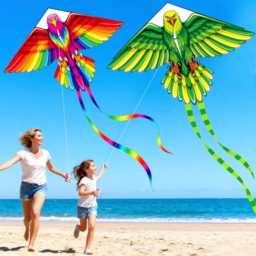 2 Pack Patriotic Eagle & Dragon & Butterfly Kite for Kids and Adults, Easy to Fly Huge Kites for Kids Ages 4-8 8-12 with 328FT String for Beach Park Easter Gift Outdoor Games and Activities - style: 2 Pack M-Eagle Kites