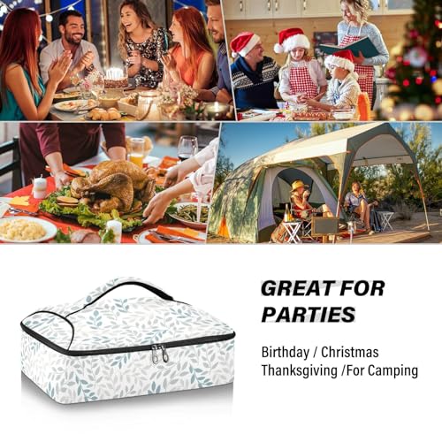 Leaves Blue Gray White Pizza Bag Thermal Tote Plants Natural Flowers Insulated Casserole Cookware Carrier for Hot or Cold Food Fits 15" x 11" Baking Dish for Pockluck, Parties, Picnic, and Cookouts - color: Leaves