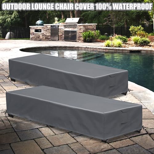 Waterproof Patio Lounge Chair Cover 1 Pack Outdoor Chaise Lounge Covers 600D Weather Resistant Material, UV Protection, Windproof Design Outside Furniture Covers 80" x 28" x 14" H,Grey - color: Grey, size: 1 Pack (80"L x 28"W x 14"H)