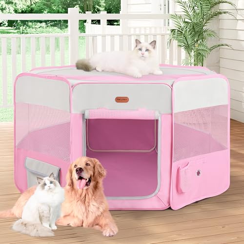Seiyierr Dog Playpen, Portable Pet Play Pen Foldable Carrying Case, Puppy Pens Outsid for Small Cat Indoor/Outdoor, Removable Mesh Shade Cover - color: Pink, size: Medium