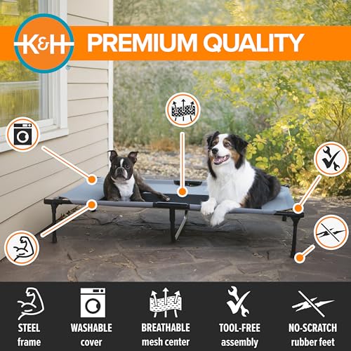 K&H Pet Products Outdoor Elevated Dog Cot, Breathable Cooling Elevated Cot Hammock Pet Bed for XL Dogs, Washable Mesh Cover, Raised Metal Frame, Collapsible, Portable - Extra-Large 50 X 32in Gray - color: Gray/Black Mesh, size: X-Large 50"L x 32"W