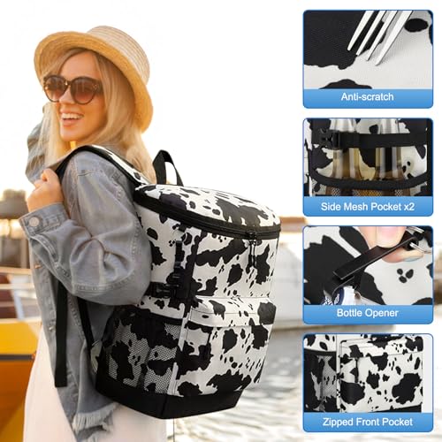 Tenot Cooler Backpack 33/40 Cans Backpack Coolers Insulated Leak Proof Soft Beach Cooler Bag for Men Women Ice Chest Backpack Camping Hiking Picnic Travel Cooler Lunch Backpack - color: Cow Print, size: 33 Cans