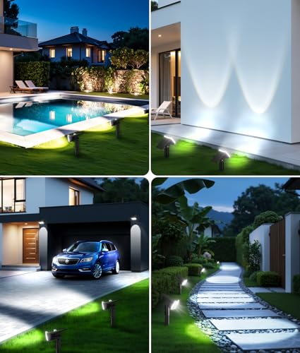 LETMY Solar Lights Outdoor Waterproof IP65, 6 Pack Solar Spot Lights Outdoor With 14 Big LEDs, 2-in-1 Wall Lights & 2 Modes Solar Powered Landscape Spotlights for Garage Pathway Yard Decor Garden Gift - size: 6 PACK