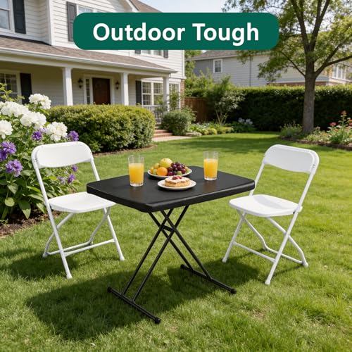 Folding Table 30 Inch - Small Desk Adjustable Height TV Tray for Laptop, Couch, Camping - Heavy Duty Utility Foldable Table for Small Spaces, No Assembly Required, Snowy Granite (Black) - color: Black, size: 30in