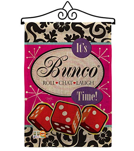 Its Bunco Time Burlap Garden Flag Set Wall Hanger Interests Game Night Dice Poker Bingo Hobbies Leisure Activity Small Decorative Gift Yard House Banner Double-Sided Made In USA 13 X 18.5