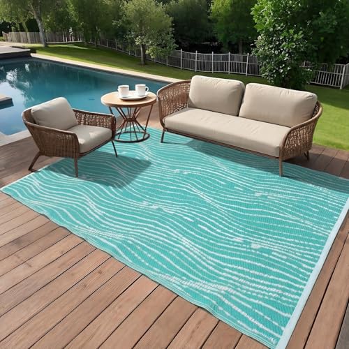 Tinideya 4 x 6 ft Pool Mats for Deck Pool Rugs Outdoor Waterproof Non Slip Outdoor Deck Rug with Non Slip Pad for Patio and Poolside