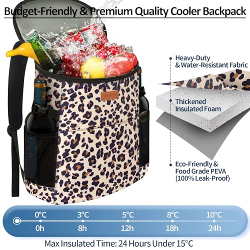 Camping Cooler Backpack 30 45 Cans, Soft Backpack Coolers Insulated Leak Proof Travel Cooler Bag Waterproof Lunch Picnic Beach Work Trip Thermal Bag Drink Beverage Beer Bag Cooler - color: Black Brown Pattern, size: 30 Cans