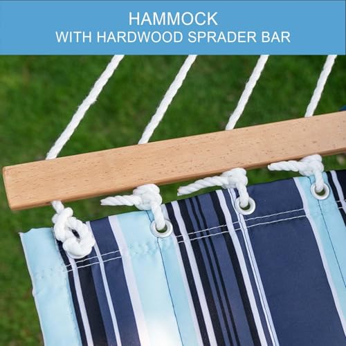 Lazy Daze Hammocks 12 FT Quilted Fabric Double Hammock with Spreader Bars and Detachable Pillow, 450lbs Weight Capacity - color: Aqua Navy