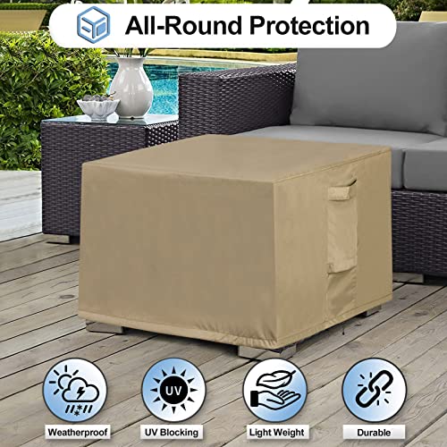 OutdoorLines Outdoor Waterproof Patio Ottoman Covers - Rectangle UV-Proof Patio Side Table Cover Windproof Heavy-Duty Furniture Covering Protector 21L x 21W x 17H Inch, Camel - color: Camel, size: Square 21"l X 21"w X 17"h
