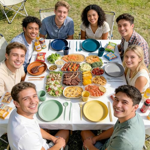 SHECIPIN 42Pcs Wheat Straw Dinnerware Sets, Unbreakable Plates and Bowls Sets, Eco Friendly Non Breakable Dinnerware, Dishwasher Microwave Safe Dinnerware - color: Colorful