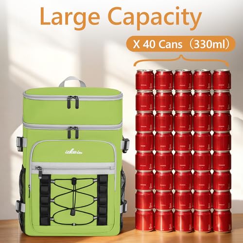 Cooler Backpack, 40 Cans Insulated Lunch Backpack Picnic Backpack for Men&Women, Durable Cooler Bag with 2 Leak Proof Compartments for Picnic, BBQ Camping, Lunch, Beach, Hiking, Green - color: Green