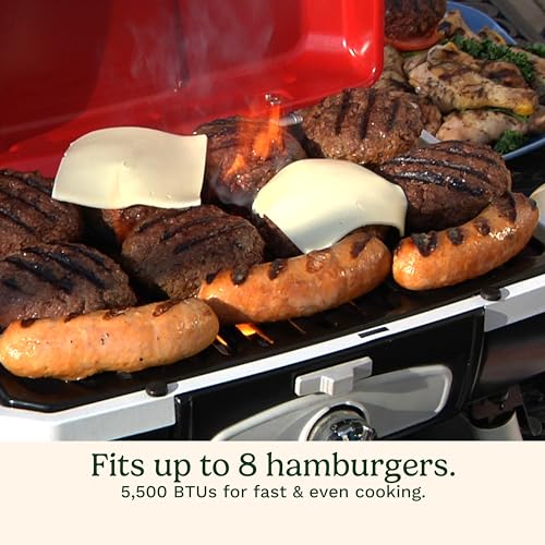 Cuisinart Petite Gourmet Portable Gas Grill, Compact Portable Grill Propane, 150 Sq. In. Cooking Surface, 5,500 BTU Burner Small Gas Grills for Camping, BBQ, Folding Legs and Carry Handles, Red - color: Petit Gourmet Tabletop Gas Grill, Red