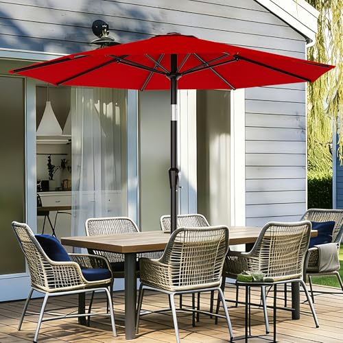 AreShark 9 FT Patio Umbrella for Outdoor, Outdoor Table Umbrella with Push Button Tilt and Crank, Outdoor Patio Umbrellas with 8 Sturdy Ribs for Market, Garden, Pool (Red) - color: Red, size: 9ft