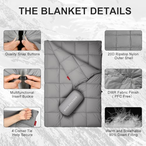 Down Camping Blanket - Lightweight, Packable, Warm & Puffy Outdoor Travel Quilt for Sleep, Hiking, Backpacking, Stadium, Festivals, Water-Resistant Sleeping Bag 55"x79" - color: Storm Gray, size: 1lb 6oz / 79" X 55"