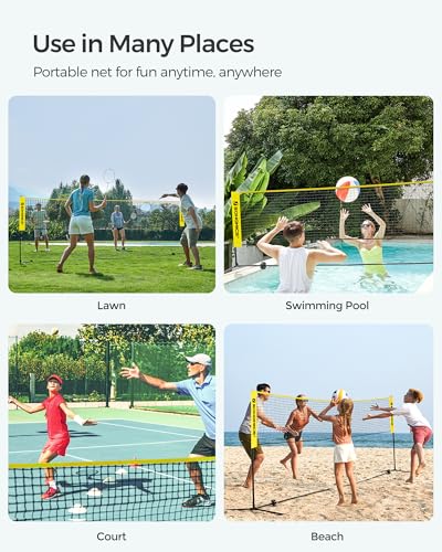SONGMICS Badminton Net, Height Adjustable Volleyball Net, Pickleball Net for Junior Tennis, Kids, Indoor Outdoor Court, Foldable Nylon Net with Poles 10ft/13ft/16.5ft Wide - color: Yellow, size: 16.5FT