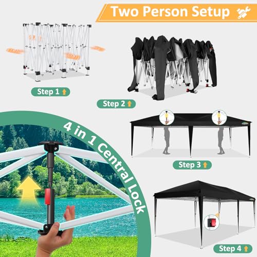 COBIZI 10x20 Canopy Tents for Parties 10x20ft Easy Setup Pop up Tents with Sidewalls & One Push Lock Waterproof Outdoor Large Shelter Party Tent for Wedding Car Port Events Patio Gazebo(Black) - color: BLACK, size: 10x20ft With 6 Sidewalls