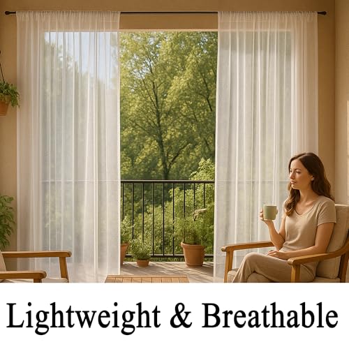10 x 10 ft Outdoor White Tulle Backdrop Curtains Waterproof Voile Sheer Screen Breathable Mash Netting Light Filtering Privacy Curtains for Patio Porch Yard Pergola Gazebo, 2 Panels - color: White, size: 125"W x 120"L (Pack of 2)