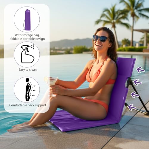 Jetec Foldable Floor Backrest Chair Portable Camping Chair with Storage Bag Light Weight Lazy Seat for Indoor Outdoor Bed Ground Park Lawn Concerts Beach Hiking - color: Purple, size: Regular