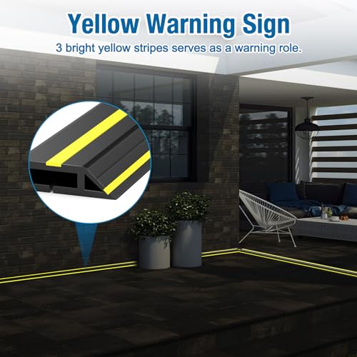 Eapele 10 ft Floor Cable Cover Protector, Heavy Duty PVC Duct Easy to Unroll, Prevent Trip Hazard for Home Office or Outdoor Settings - color: Yellow & Black, size: 10 feet-1pc
